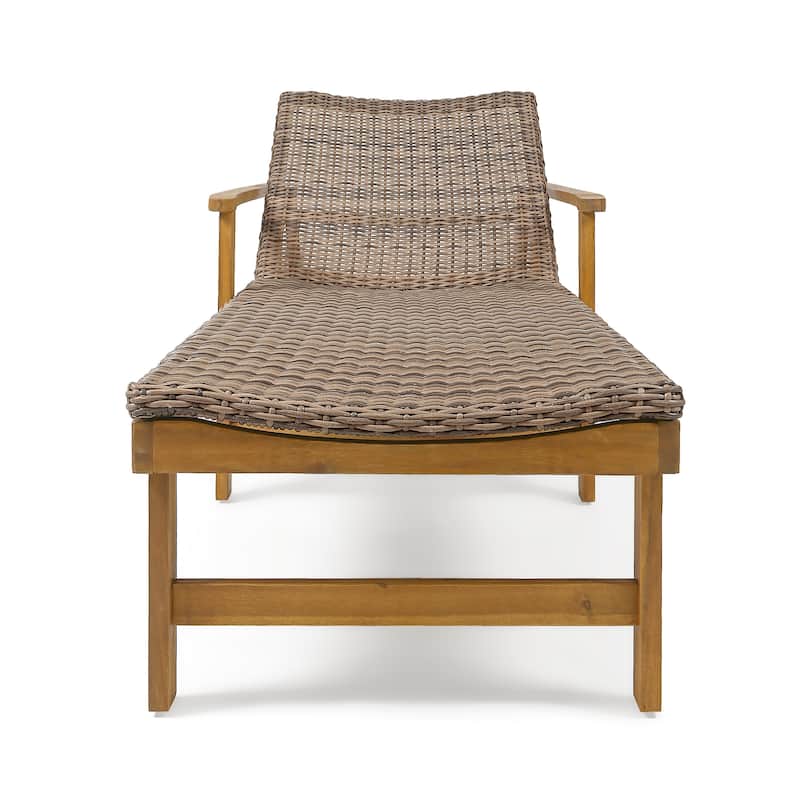 Hampton Outdoor Rustic Acacia Wood Chaise Lounge with Wicker Seating by Christopher Knight Home