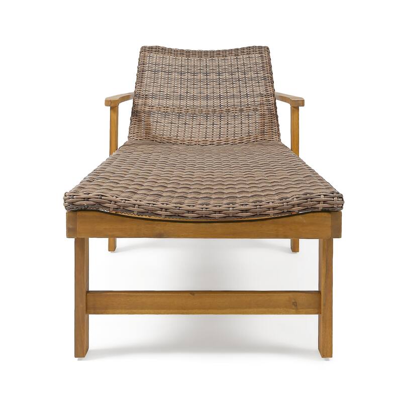 Roomfitters Wood and Wicker Chaise Lounge with Adjustable Backrest for Outdoor Sunbathing and Comfortable Patio Seating, Natural