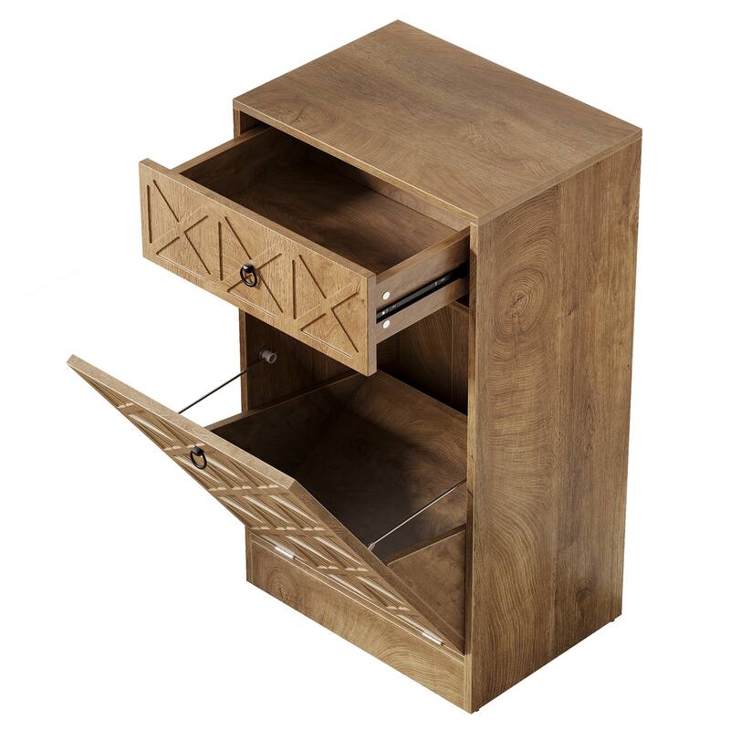 13 Gallon Tilt-Out Laundry Hamper Cabinet with Drawer, Freestanding Hidden Laundry Sorter Storage Unit for Bathroom