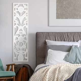 American Art Decor Hand-Carved Floral Wood Panel Wall Decor - White ...