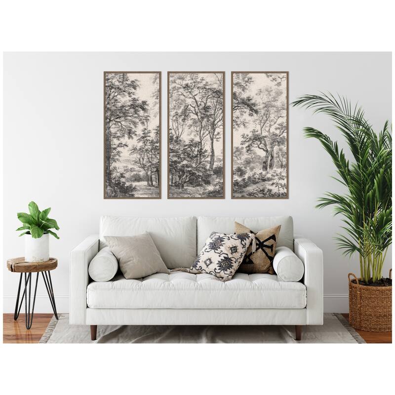 Kate and Laurel Wooded 1648 Antonie Waterloo Linen Panel 3 Piece Framed Canvas Wall Art Set by Nostalgia Prints