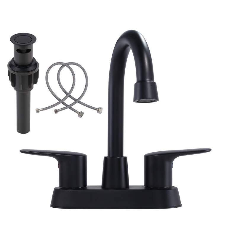 WOWOW 4 in. Centerset Double Handle High Arc Bathroom Faucet - Black