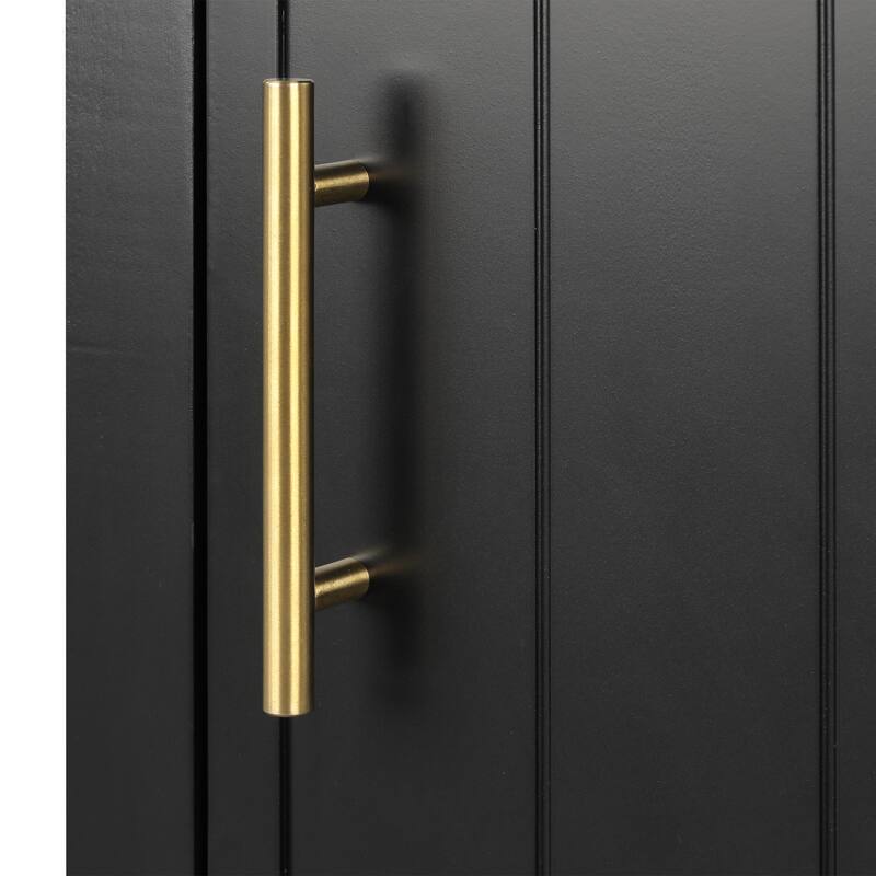 20" Vertical Stripe Single Door Cabinet Bathroom Vanity with Sink, Soft Closing Door, Storage Rack, Gold Handle and Open Shelf