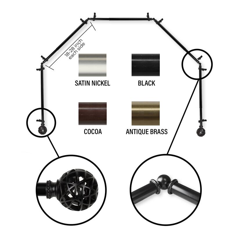 InStyleDesign 13/16" Emerson 5-Sided Bay Window Curtain Rod (18-28 inch each side) - Black