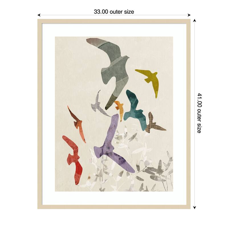 Flocking No.1 by Victoria Barnes Wood Framed Wall Art Print - 33 x 41 in - Brown