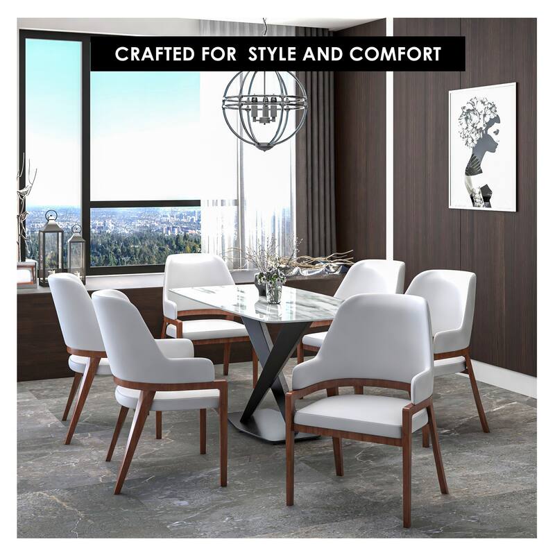 Ethora Leather Dining Chair with Curved Open Back and Rubberwood Legs Set of 4