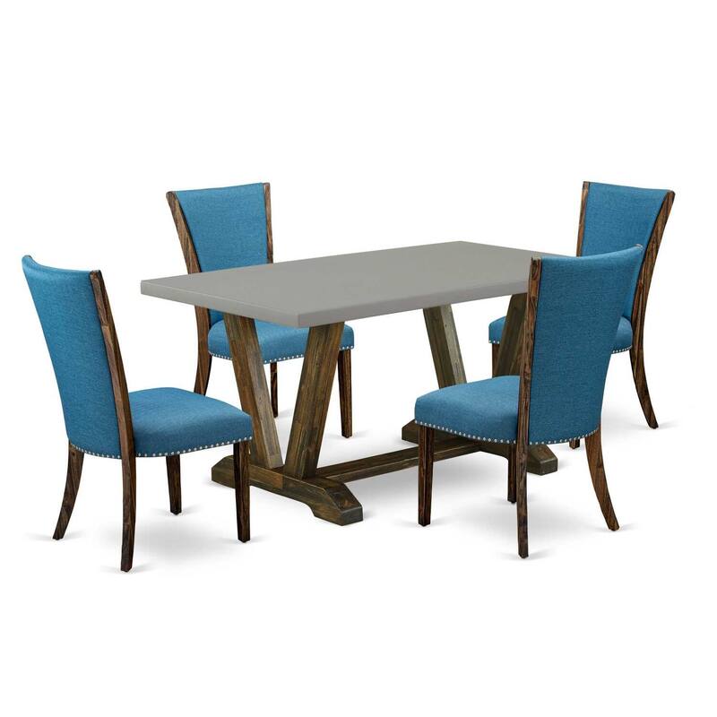 HomeStock 5-Piece Distressed Jacobean Finish Solid Wood Top Dining Table with 4 Parson Chair