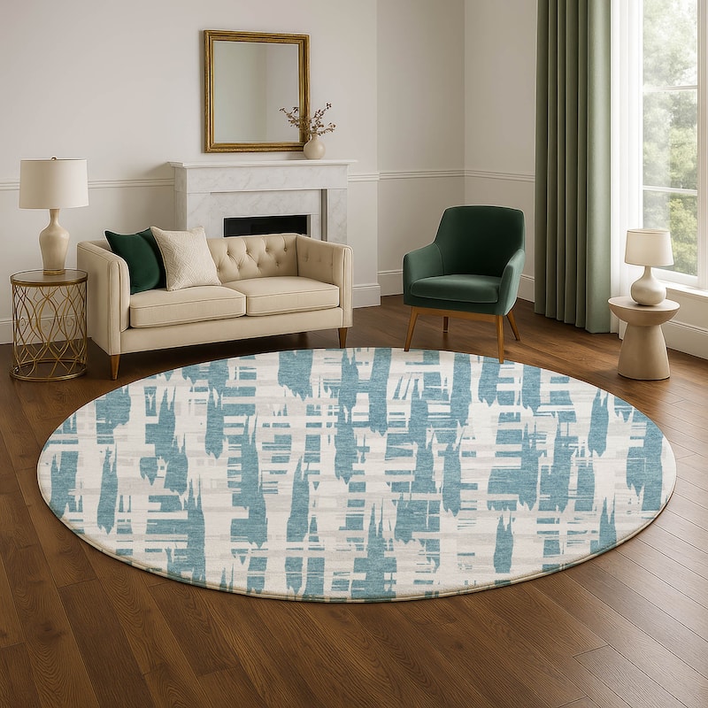 Premium Washable Super Soft Contemporary Plaid Mayfield Rug - Teal - 8' x 8'