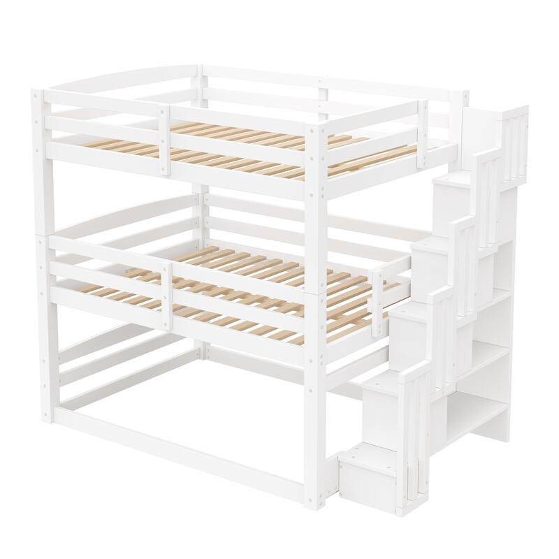 Separate Design Triple Bunk Bed with Storage Staircase, Converts to Bunk Bed and Platform Bed