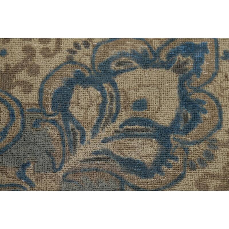 Distressed Blue Tabriz Vintage Persian Area Rug Handmade Wool Carpet - 9'7" x 12'2"