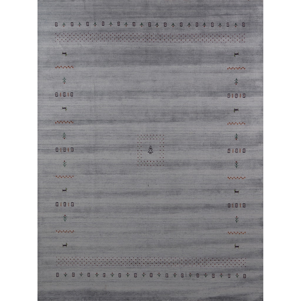 Hand Knotted Oriental 100% Wool Carpet Tribal Animal Pictorial Greys & Charcoal Gabbeh Area Rug - 9' 9'' X 8' 2''
