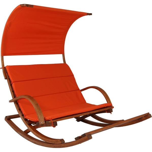 Sunnydaze Outdoor Wooden Rocking Cushioned Loveseat with Footrest