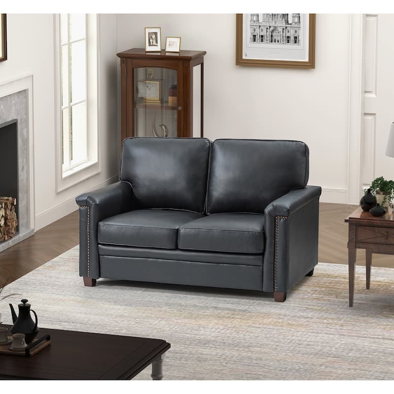 Irene Transitional Sofa with Nailhead Trim and Solid Wooden Legs - BLACK