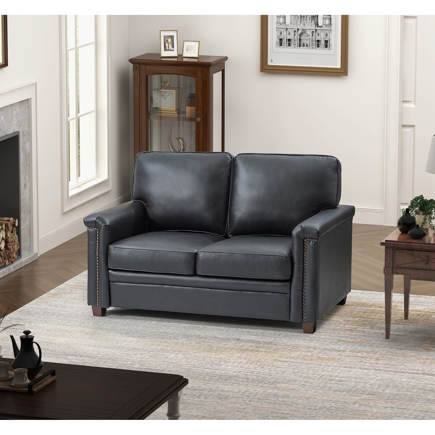 Irene Transitional Sofa with Nailhead Trim and Solid Wooden Legs
