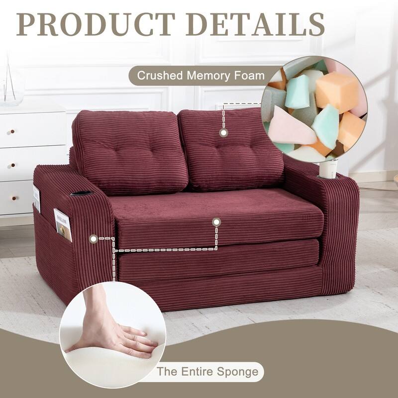 HOMEFUN 2 in 1 Convertible Sofa Bed,Corduroy Upholstered Compressed Sofa Bed for Living Room