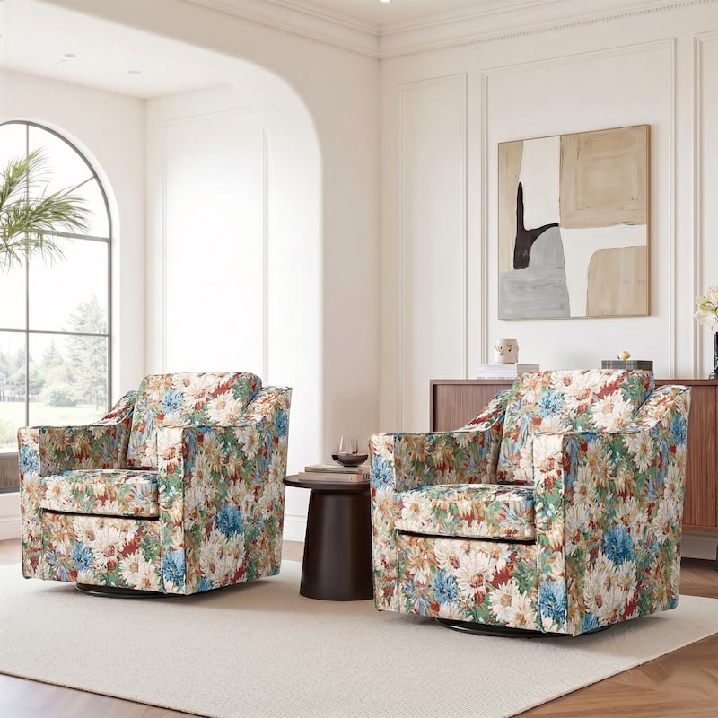 Modern Swivel Upholstered Armchair Accent chair Set of 2 - ORANGE BLOOMS