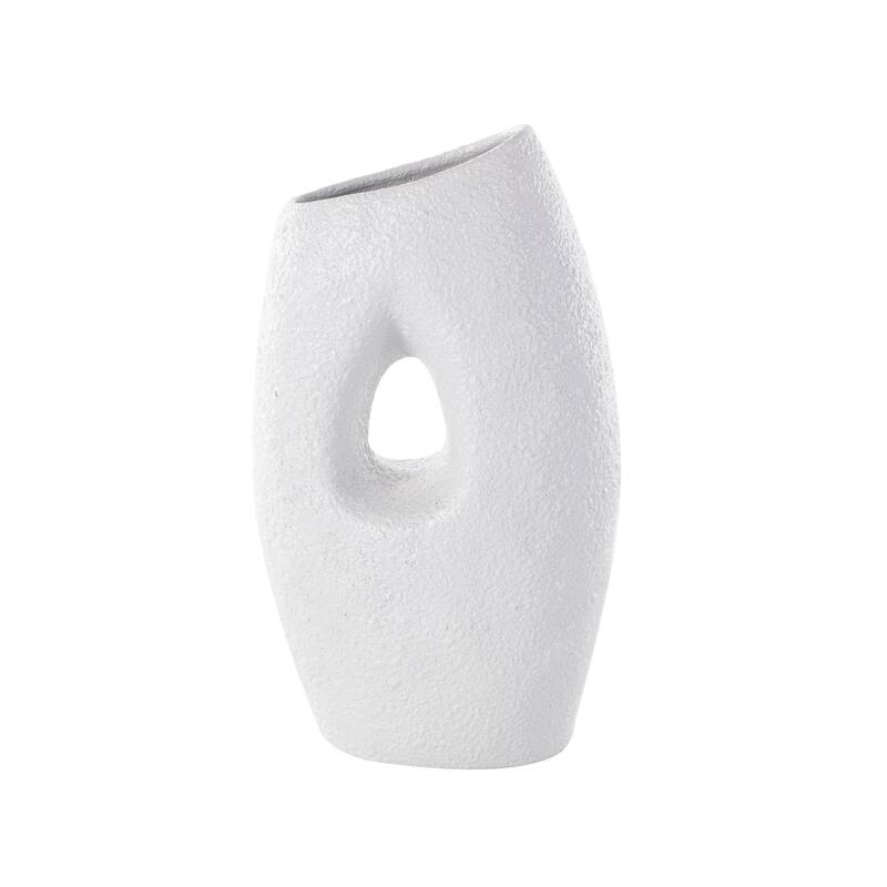 Ceramic Abstract Textured Decorative Vase with Cutout Center - White - Roche River Decor