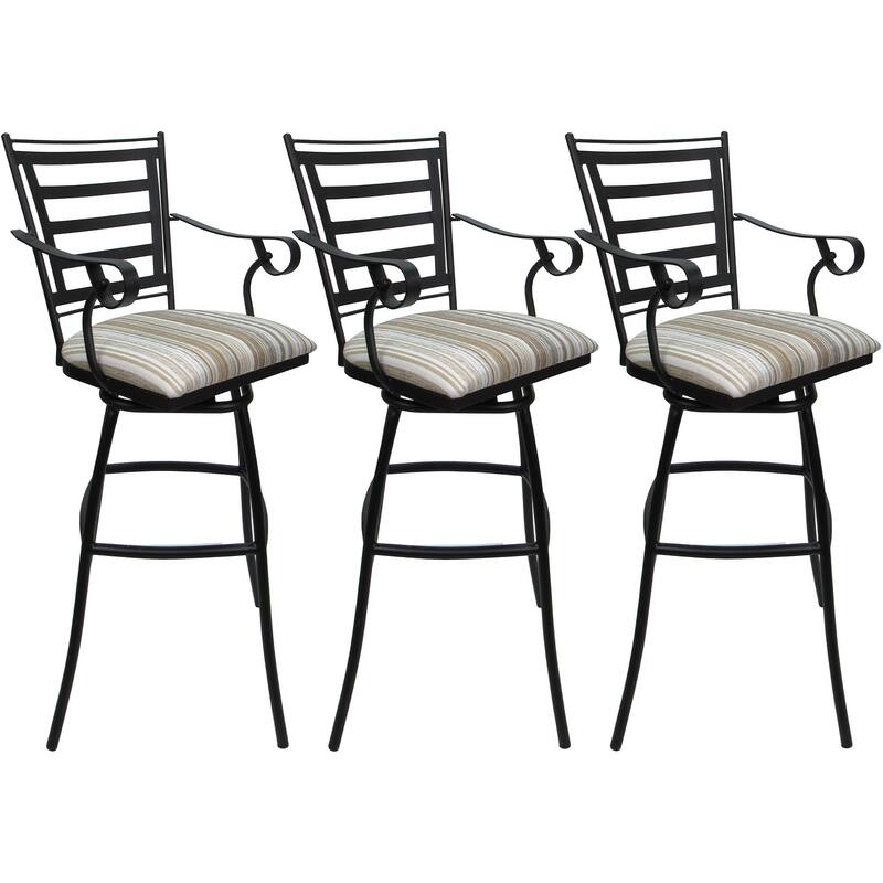 Set of 3 Outdoor Indoor Bar Stool Counter Extra Tall - Jenna with Arms - Driftwood Whitelinen - Black - Extra Tall