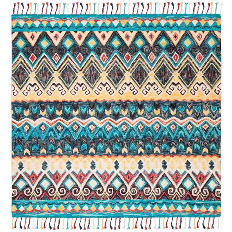 SAFAVIEH Handmade Aspen Regien Boho Tribal Wool Rug - 7' Square - Blue/Red
