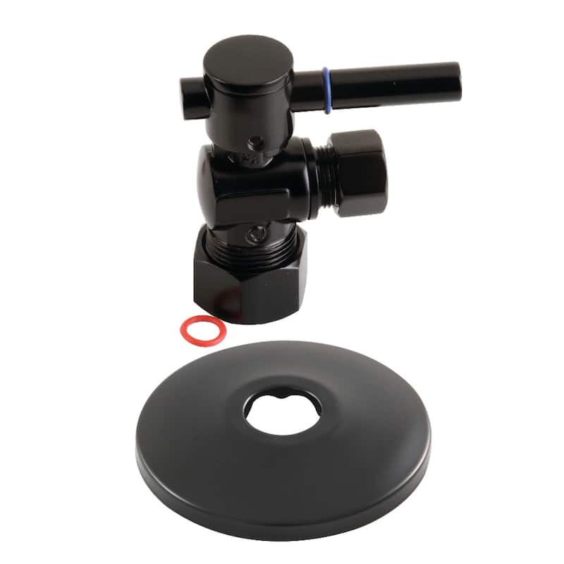 Kingston Brass 5/8-Inch X 3/8-Inch OD Comp Quarter-Turn Angle Stop Valve with Flange - Matte Black
