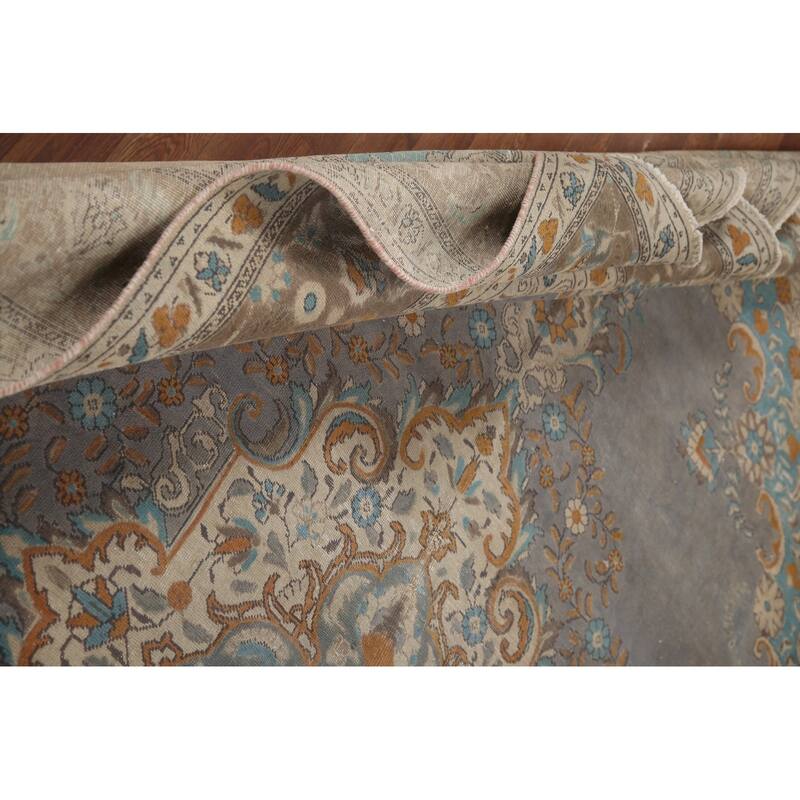 Hand Knotted Oriental 100% Wool Carpet Traditional Medallion Greys & Charcoal Tabriz Area Rug - 12' 8'' X 9' 6''
