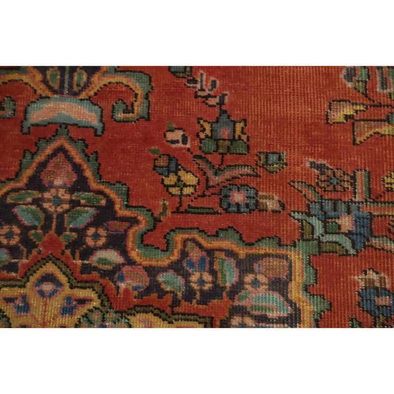 Hand Knotted Oriental 100% Wool Carpet Traditional Floral Oranges & Rust Tabriz Area Rug - 9' 5'' X 6' 5''