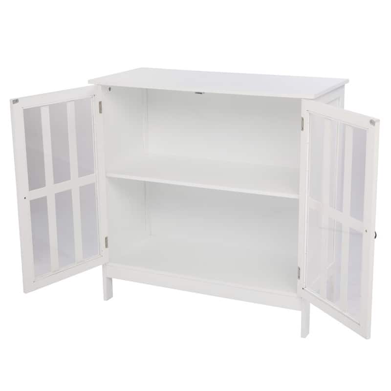 Transparent Door Free Standing Accent Storage Cabinet For Kitchen Dining White