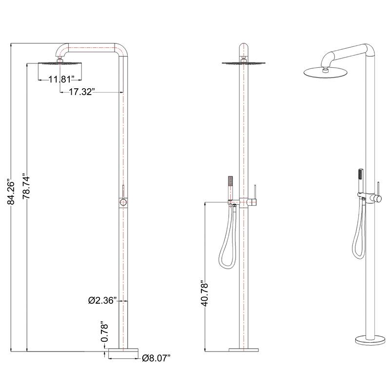 Rbrohant Freestanding Shower System Combo Set, Outdoor Floor Mount Shower Faucets