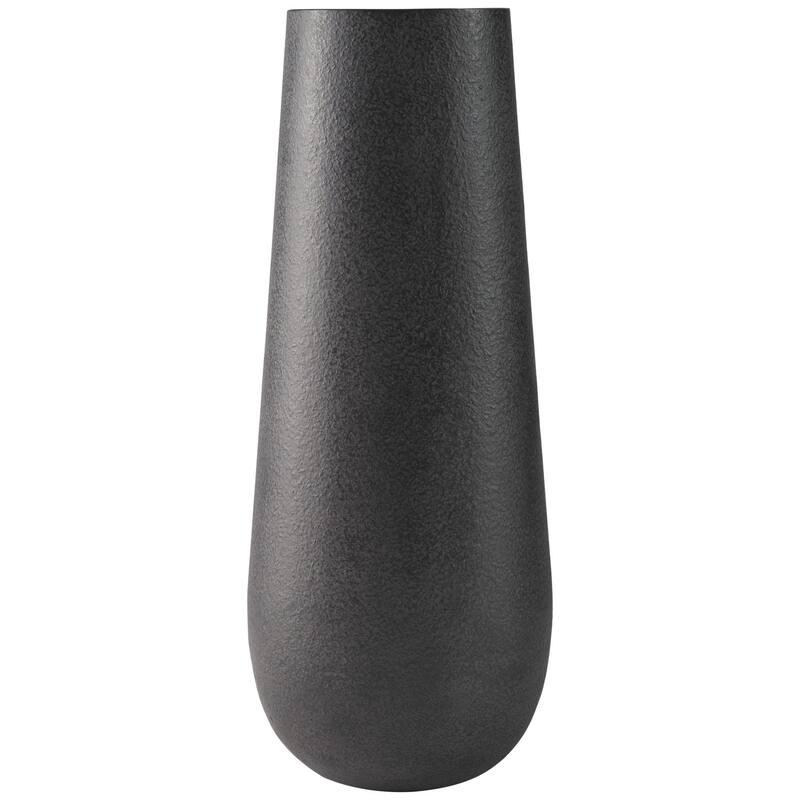 Fin 18 Inch Cylindrical Metal Vase, Subtly Textured Antique Blackened Brown - Black