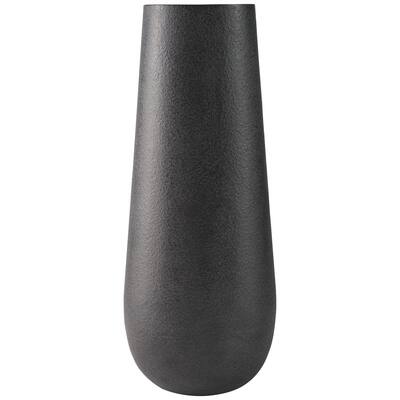 Fin 18 Inch Cylindrical Metal Vase, Subtly Textured Antique Blackened Brown