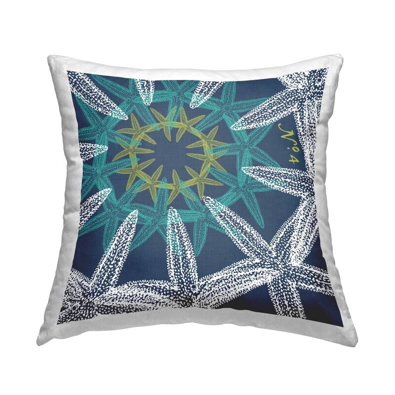 Stupell Blue Fractal Starfish Sea Life Printed Throw Pillow Design by Geoff Tygert