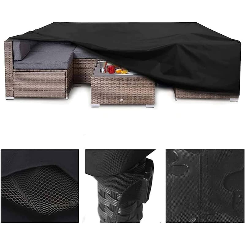 Patio Furniture Set Cover Upgraded Waterproof Outdoor Sectional Sofa Cover Patio Table and Chair Set Covers - 126"x63"x28" - Black