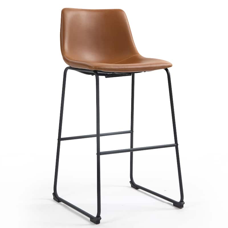 Set of 2 Adan Iron Frame Vintage Cappuccino Faux Leather Bar Stool
