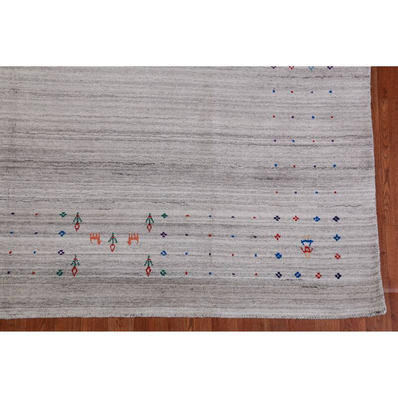 Silver Gray Gabbeh Indian Area Rug Handmade Striped Wool Carpet - 8'1" x 9'9"