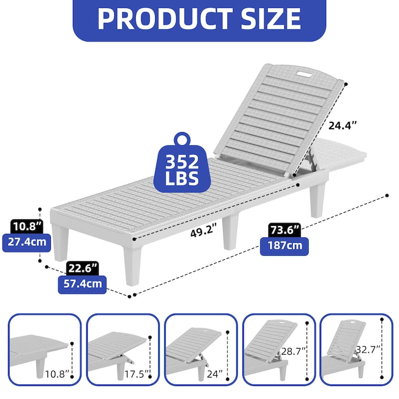 Outdoor Chaise Lounge Chairs (Set of 2) with Adjustable Backrest