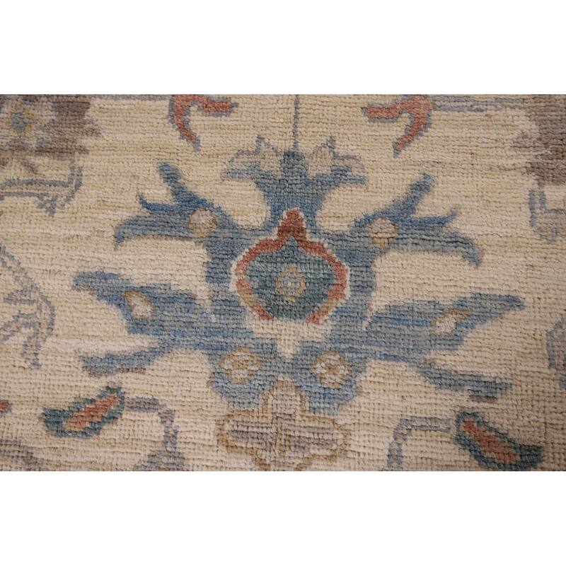 Beige Floral Oushak Vegetable Dye Area Rug Hand-Knotted Wool Carpet - 8'2" x 10'0"