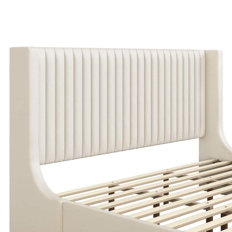 Wooden Upholstered Platform Bed with Padded Headboard-Queen/King Size