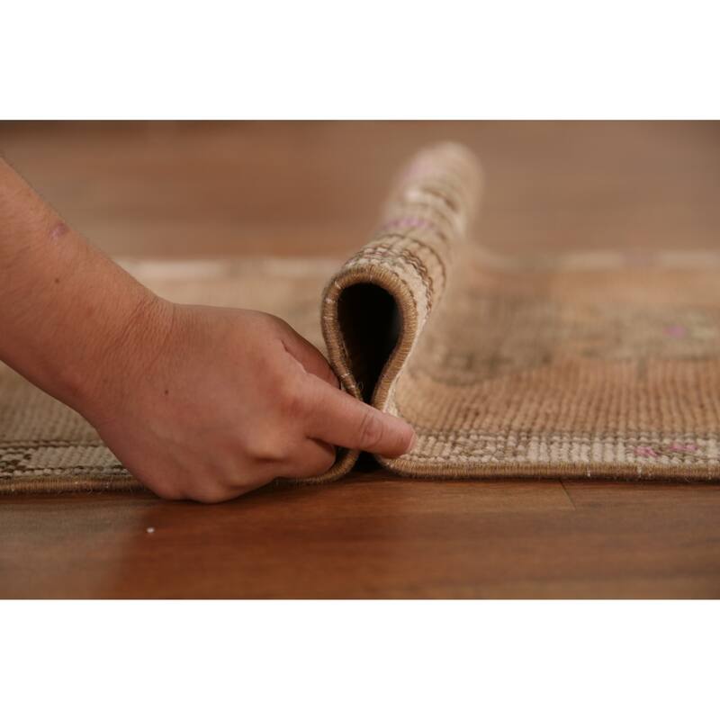 Hand Knotted Oriental 100% Wool Carpet Transitional Geometric Brown Anatolian Area Rug - 2' 7'' X 1' 10''