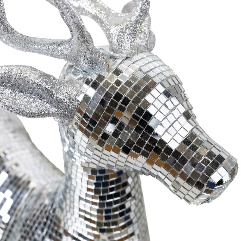 Mirrored and Glittered Sitting Deer Christmas Figure - 14.25" - Silver