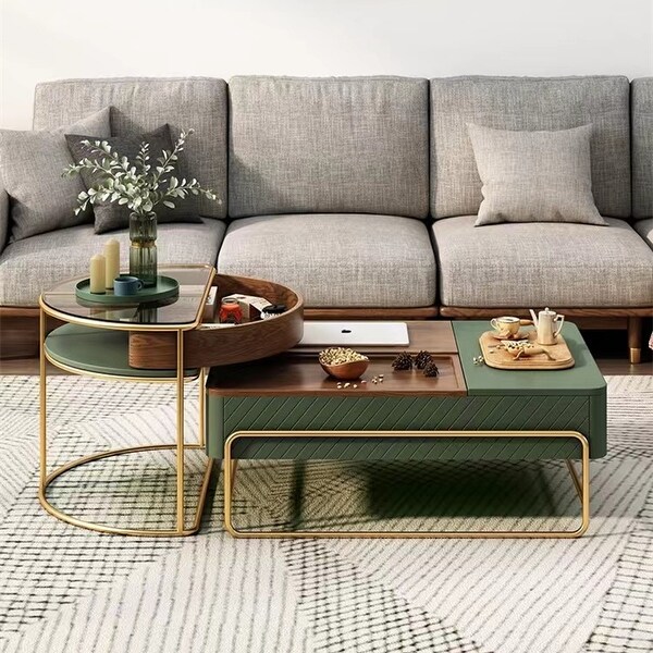 Lift top Modern Nesting Coffee Table Set with Drawer Tempered Glass Top Side Table Bed Bath Beyond 38189604