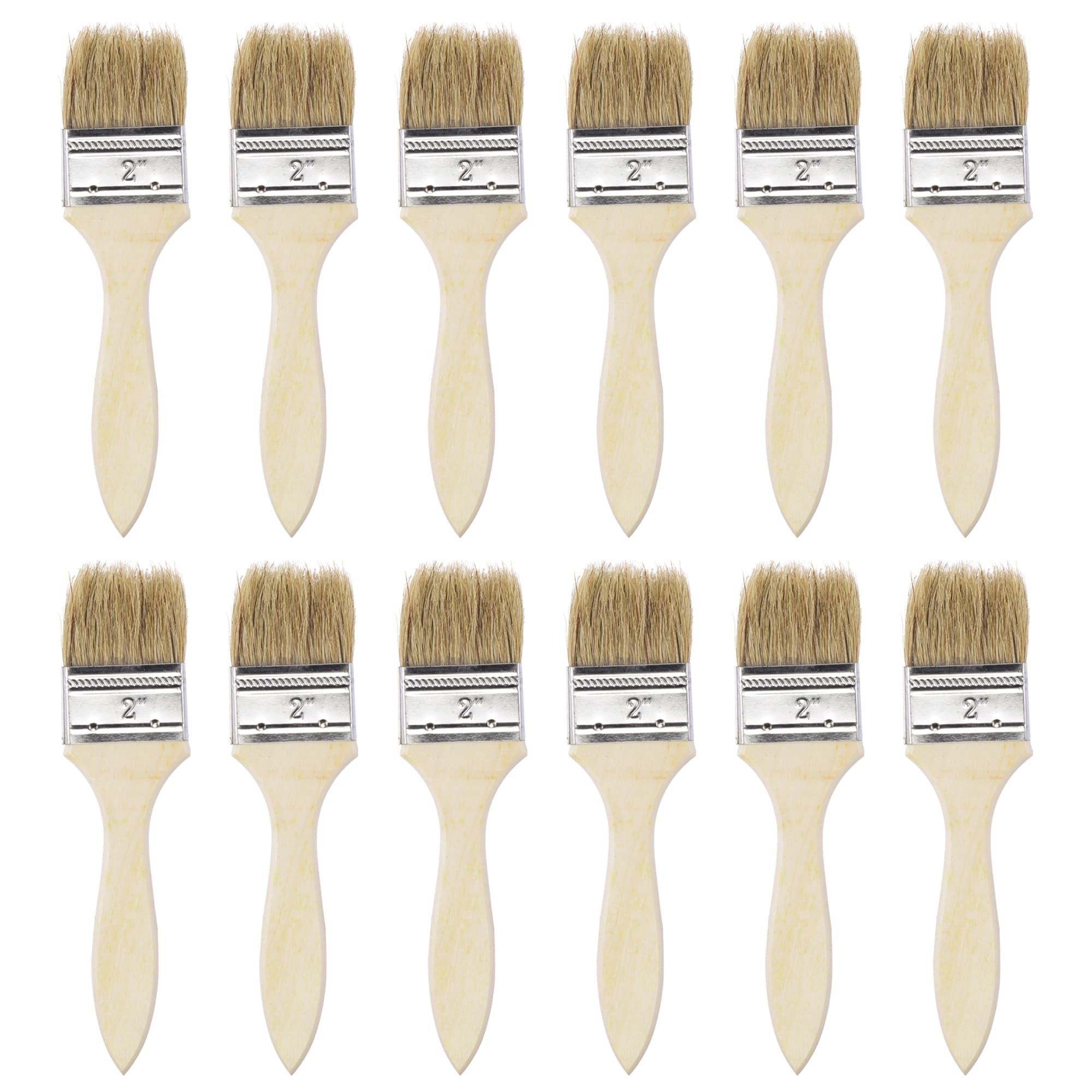2 inch Paint Brush Natural Bristle Flat Edge Wood Handle for Painting 12pcs - Brown - 2 Inches - Brushes