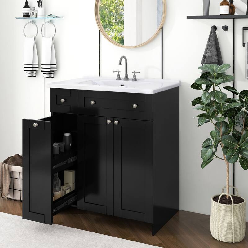 30-Inch Bathroom Vanity with Sink Combo, MDF Storage Cabinet, Soft Close Doors, and Painted Finish - Black