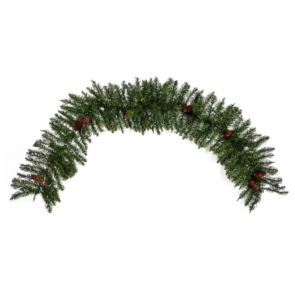 Christmas Garland 6Ft Artificial Pine & Pinecone Decor w/ 50 Warm White Lights - 72