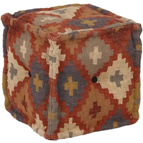 Handmade Wool and Jute Upholstered Pouf (India)