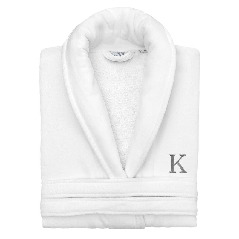 Authentic Hotel and Spa 100% Turkish Cotton Personalized Unisex Anovia Velour Bathrobe - Grey Block Font - Large/XLarge - K