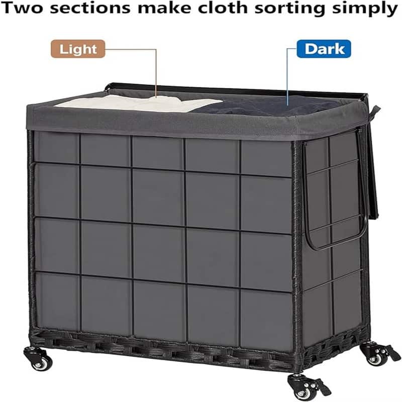 Durable Laundry Basket with Heavy Duty Rolling Lockable Wheels - 23.43"L x 13.58"W x 26.37"H