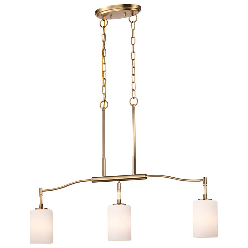 Liam 3 Light Island Pendant Burnished Brass White Opal Glass - Burnished Brass