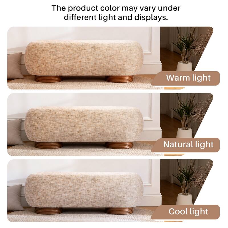 59-Inch Chenille Upholstered Ottoman Bench with Acacia Solid Wood Frame - 59.1"L x 19.1"H x 20.1"D