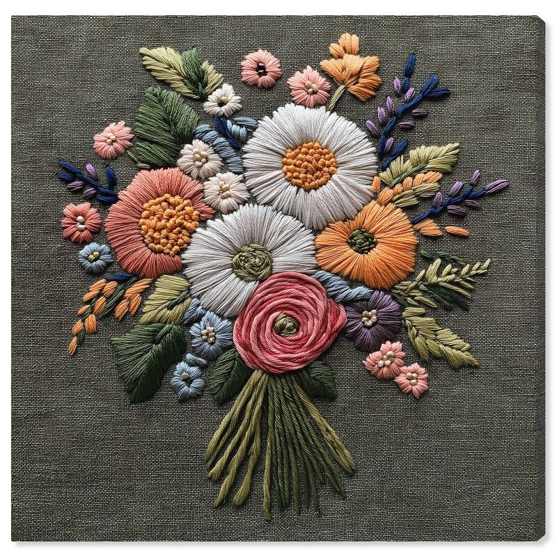 Stitched Bloom Bouquet II Canvas by Art Remedy, Gallery Wrapped - 40" x 40"