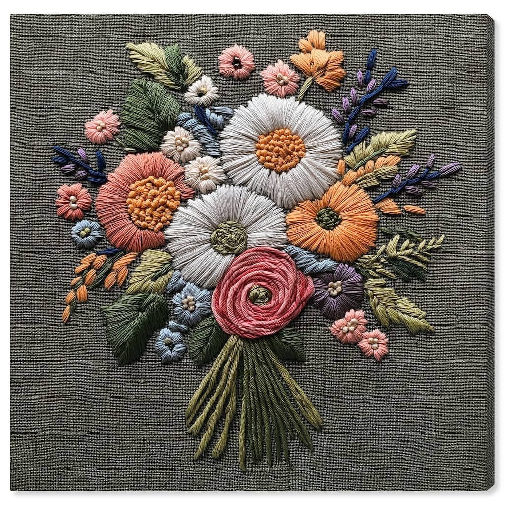 Stitched Bloom Bouquet II Canvas by Art Remedy, Gallery Wrapped